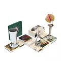 Elegant Decorative Ornaments Set With Silver Vase Candle Holder Green Artwork And Leaf Decoration