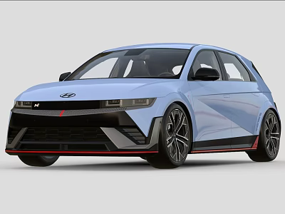 Light Blue Modern Hatchback Car With Black Rims Red Accents And Sporty Design 3d model