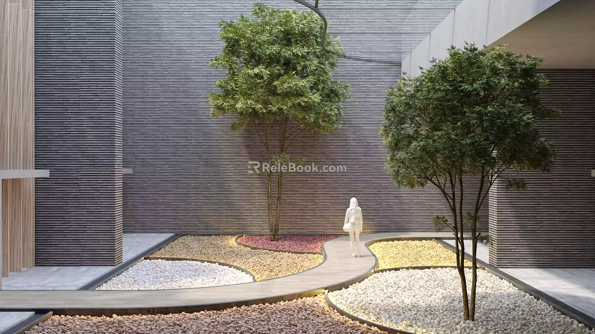 Modern Courtyard Landscape Trees Stone 3d model