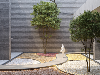 Modern Courtyard Landscape Trees Stone 3d model