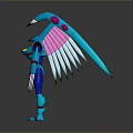Futuristic Blue And Pink Armored Game Movie Character With Wing Like Structures And Sharp Claws