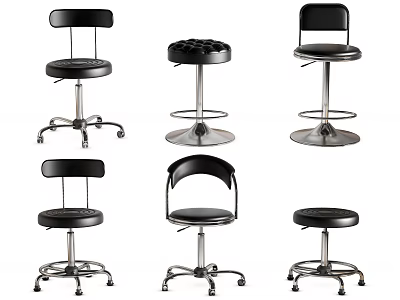 Various Styles Black Leather Bar Stools With Wheeled And Fixed Bases Modern Design 3d model