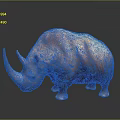 Brown Rhinoceros 3D Model With Large Horn On Black Background And Reflection