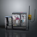 Aged Electrical Equipment with Metal Cabinets Graffiti Yellow Device and Cables