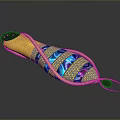 Colorful Home Slippers With Yellow Blue Purple Patterns And Golden Trim