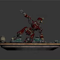 Red Robotic Smart Machine Figure On Lava Surface With Green Gemstones And Gold Accents