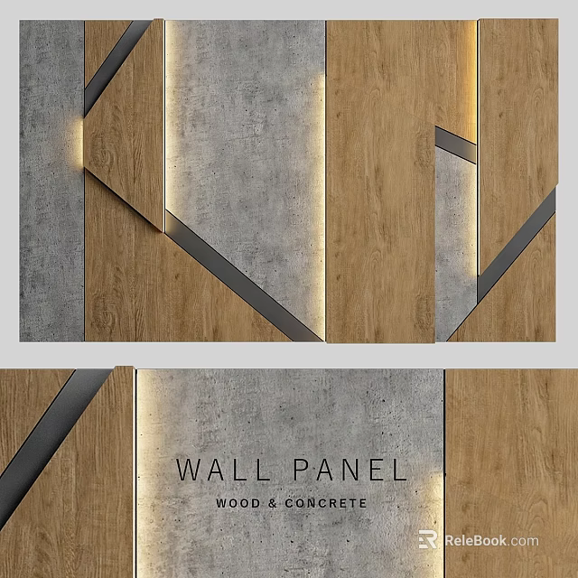 Modern Stylish Wall Panel With Wood And Concrete For Interior Decor 3d model