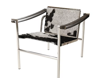 Stylish Modern Leisure Chair With Silver Metal Frame Black Armrests And Black White Spotted Upholstery 3d model