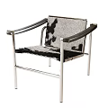 Stylish Modern Leisure Chair With Silver Metal Frame Black Armrests And Black White Spotted Upholstery