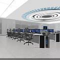 Modern Control Room With Large Monitoring Screens Data Displays And Control Console
