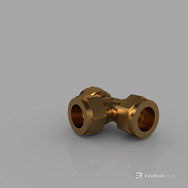 Golden Brass T Joint Pipe Fitting With Polished Surface And Threaded Ends 3d model 