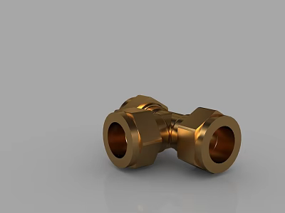Golden Brass T Joint Pipe Fitting With Polished Surface And Threaded Ends 3d model