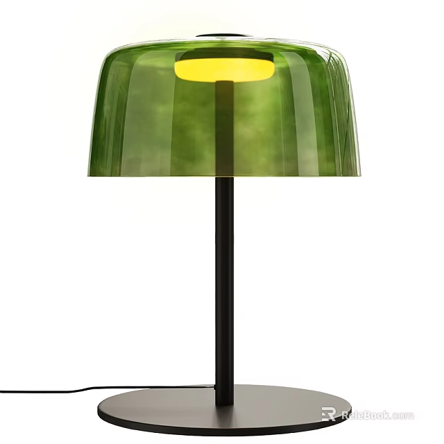 Modern Green Table Lamp with Transparent Dome Shade Black Metal Stand and Warm Yellow Light 3d model 