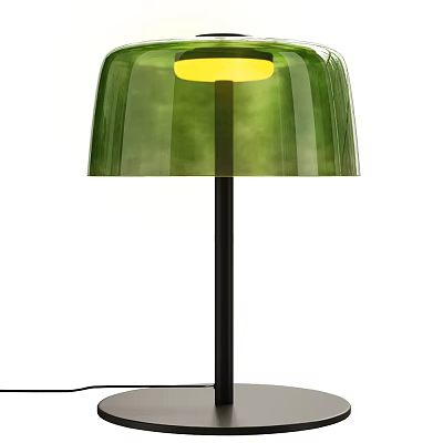 Modern Green Table Lamp with Transparent Dome Shade Black Metal Stand and Warm Yellow Light 3d model