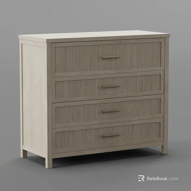 Modern Light Wood Chest of Drawers with Four Drawers and Metal Handles 3d model 
