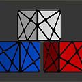 Industrial Equipment Colored Geometric Cubes In White Blue Red With Black Lines