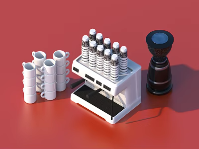 Modern Coffee Cups Capsule Coffee Machine With Capsules And Black Grinder For Daily Use 3d model