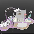 Check in Photo Spot with Purple Gumball Machine Ladder Bench Clouds and Come Live Happiness