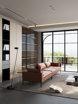 Modern living room sofa combination floor lamp bookcase 3d model