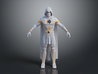 Game And Movie Character With White Cloak Yellow Accents And Circular Chest Emblem 3d model