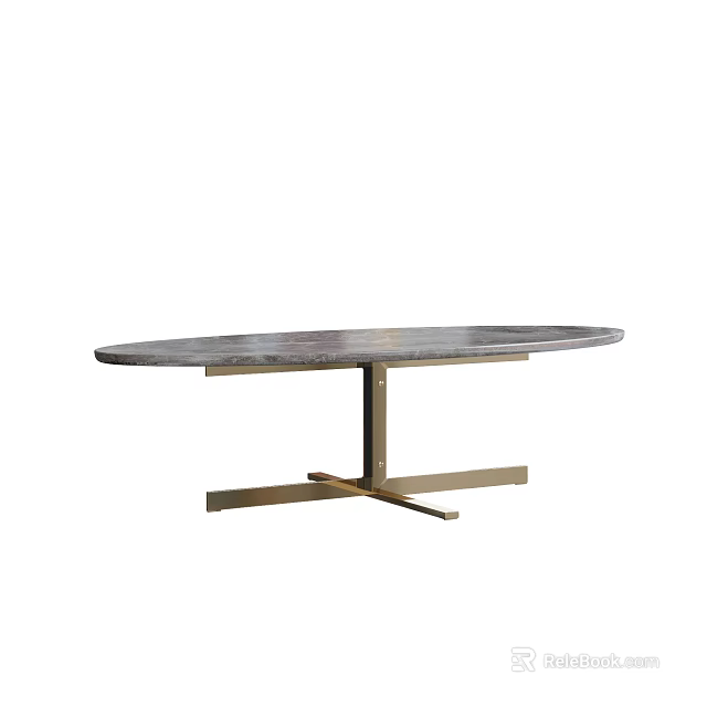 Oval Marble Top Coffee Table With Golden Metal Cross Base Design 3d model 