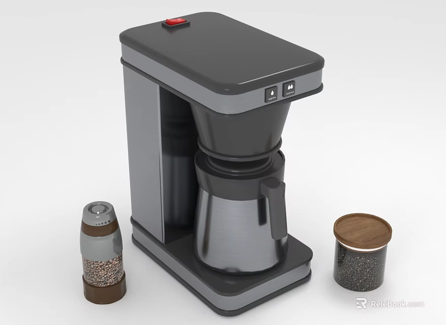 Black And Silver Kitchen Coffeemaker With Coffee Bean Storage Containers 3d model