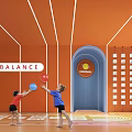 Indoor Playground Scene With Kids Playing Balls And Orange Arched Doorway
