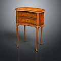 Antique Wooden Side Table With Curved Legs Single Drawer And Intricate Wood Grain