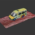 Yellow Van Model Parked on Snowy Platform with Detailed Exterior Design