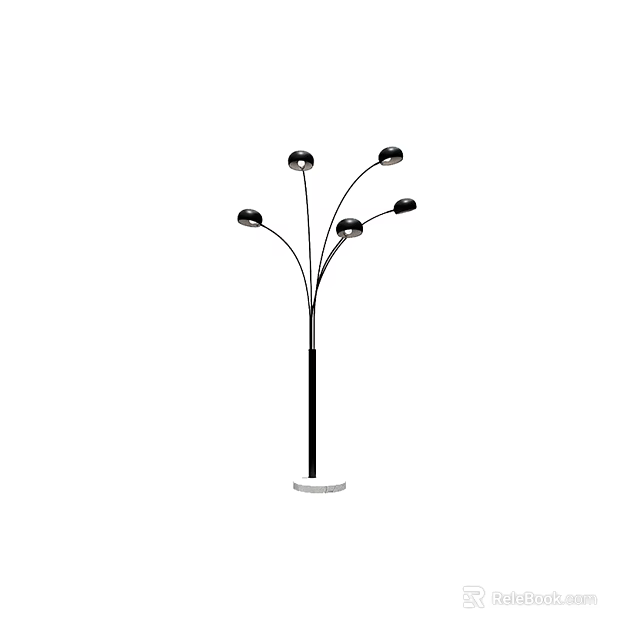 Modern Floor Lamp With Multiple Curved Light Heads Black Pole And White Base 3d model 
