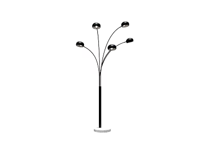 Modern Floor Lamp With Multiple Curved Light Heads Black Pole And White Base 3d model