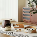 Indoor Pet Furniture Set With Cozy Bed Wooden Tray Bowls And Soft Cushion Design