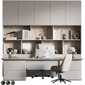 Modern office desk and chair bookcase 3d model