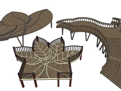 Plank road viewing wooden platform leisure platform water platform wooden plank road 3d model