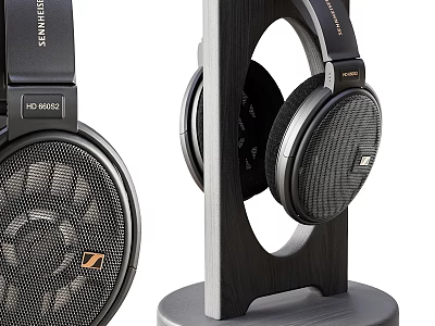 Sennheiser Over Ear HiFi Headphones With Wooden Stand And Metal Grille Design 3d model