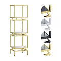 Modern Multi Tier Storage Shelving Unit With Gold And Black Metal Frames And Glass Shelves
