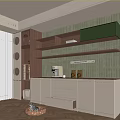 Modern Wooden White Sideboard With LED Lighting Decorative Shelves And Textured Wall