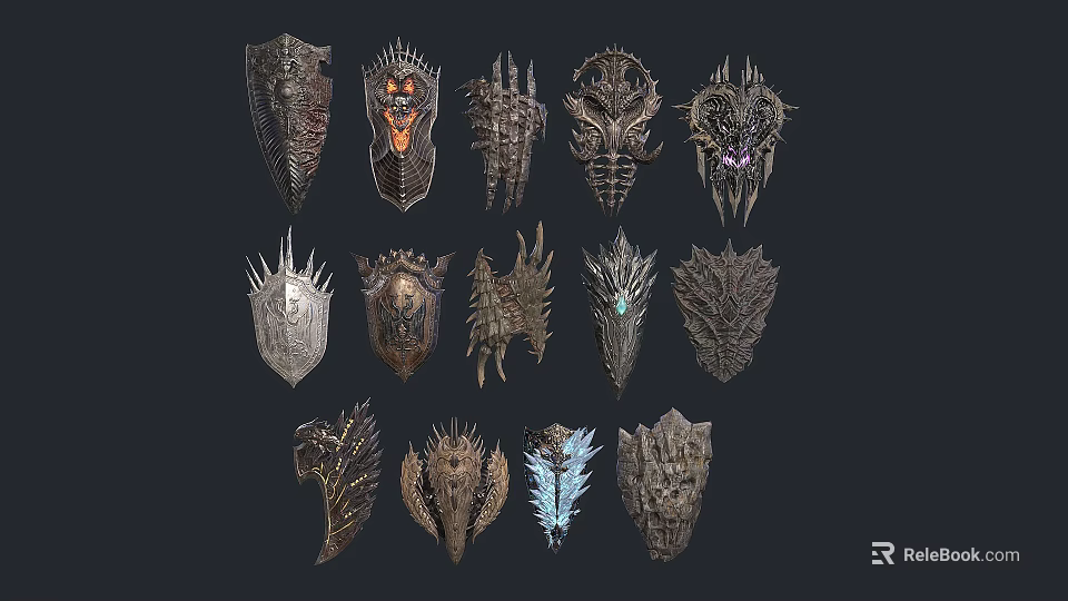 Various Intricate Shield Designs With Decorative Patterns And Unique Shapes 3d model 
