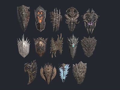 Various Intricate Shield Designs With Decorative Patterns And Unique Shapes 3d model