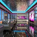 Luxury KTV Lounge With Modern Interior Colorful Lighting Leather Sofas And Mirror Walls