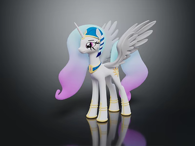 White Alicorn Game Character With Gradient Blue Purple Mane Tail White Wings And Golden Decorations 3d model