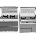 Stainless Steel Kitchen Gas Stoves With Range Hoods And Storage Cabinets