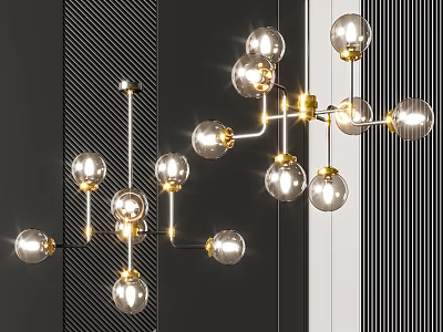 Modern Chandelier With Glass Balls And Golden Metal Branching Design 3d model
