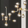 Modern Chandelier With Glass Balls And Golden Metal Branching Design