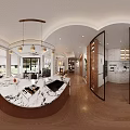 Cozy Living Dining Room Interior With Marble Fireplace Built in Bookshelves And Ceiling Fan