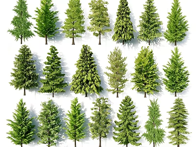 Collection of Various Green Arbor Trees with Diverse Foliage and Shapes 3d model