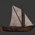 Traditional Wooden Water Transport Boat With White Sails And Two Masts