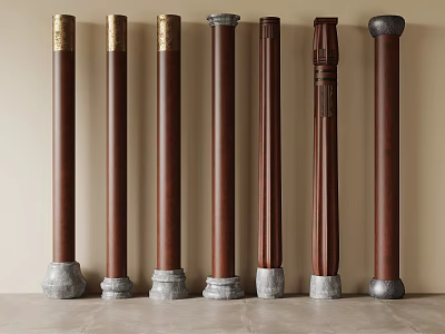 Various Decorative Wooden Columns With Ornate Tops And Base Designs 3d model