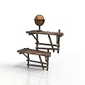 Vintage Wooden Shelving Set Featuring Globe Decorative Piece On Top