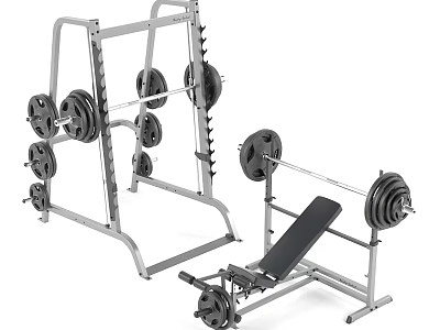 Durable Sports Equipment Set With Barbells Weight Plates And Bench Press For Home Gym 3d model